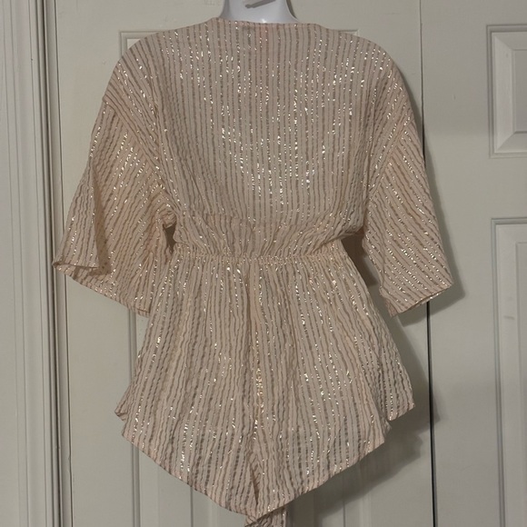 Victoria's Secret Pink Metallic Rose Gold Striped Romper-NWT - Picture 2 of 5